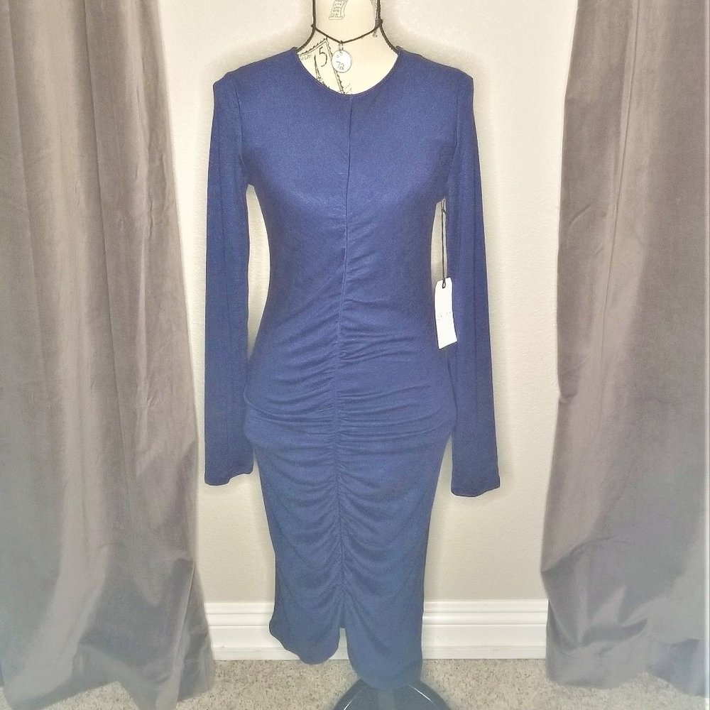 Leith Navy, Ruched, Midi Dress